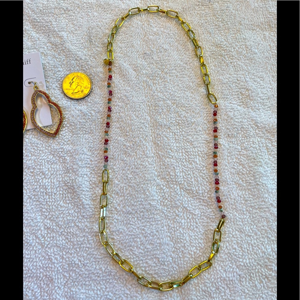 Marlyn Schiff necklace. NWOT. Beaded with gold paperclip chain.